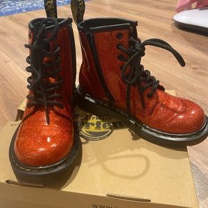 Red glitter Kids Dr Martens boots